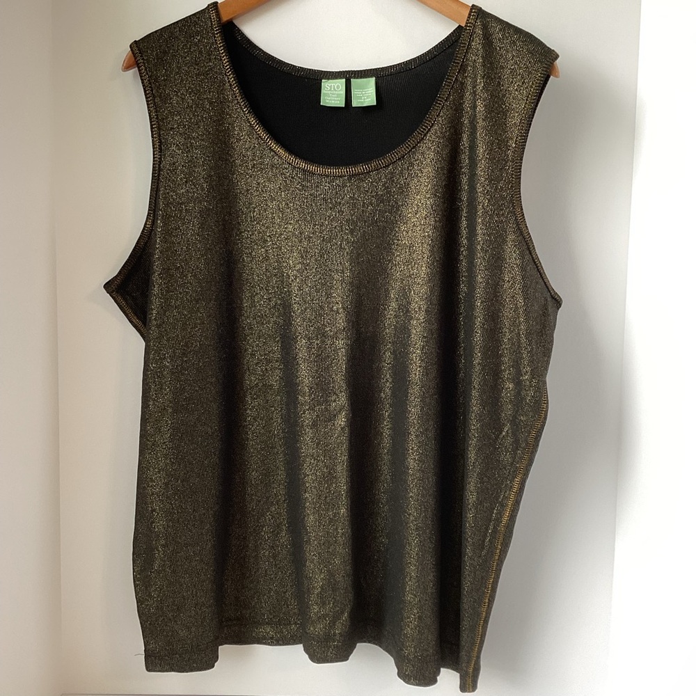 STO: black with gold metallic threading shiny tank top 2X